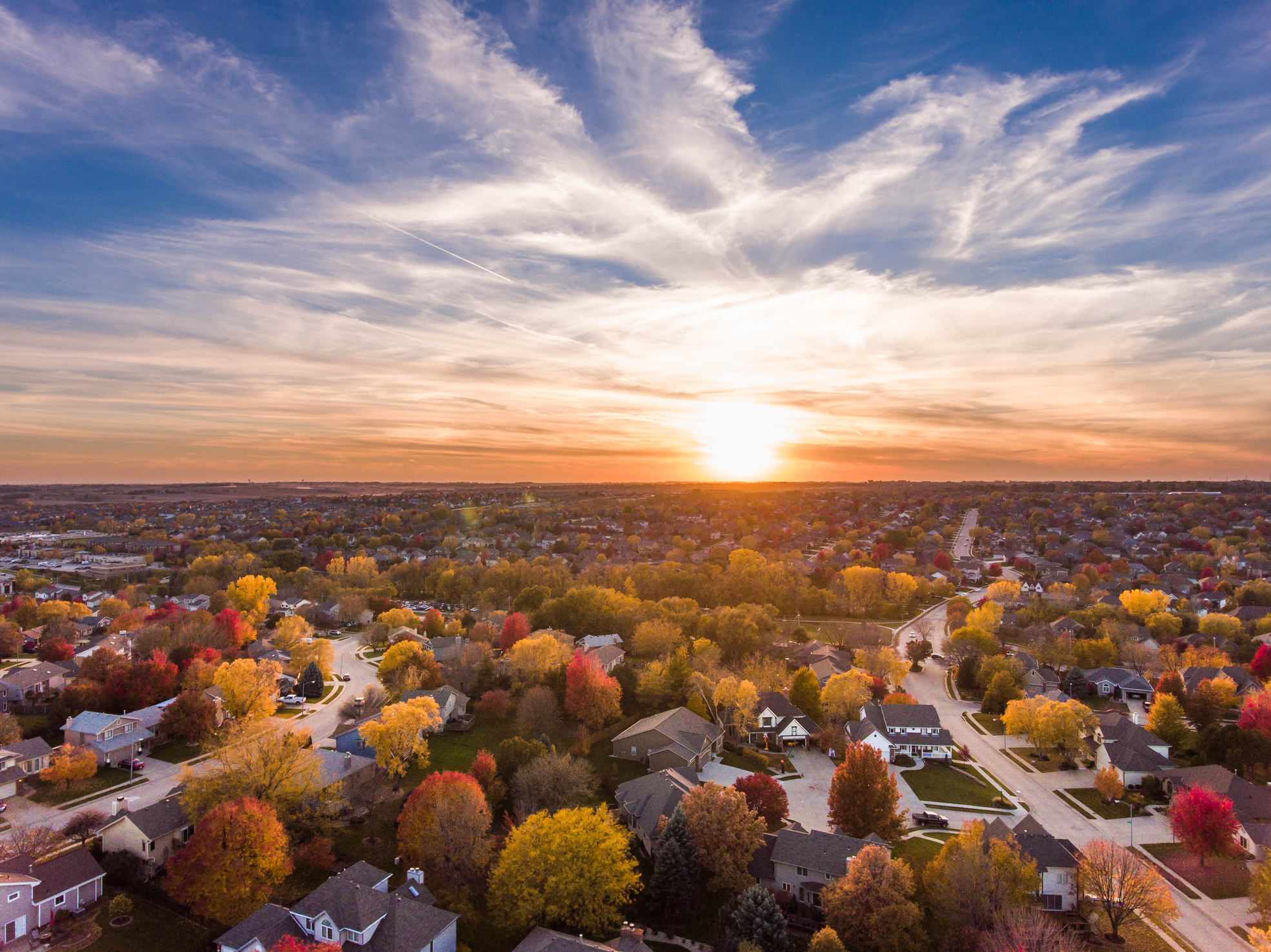 Fall sunset over the neighborhood